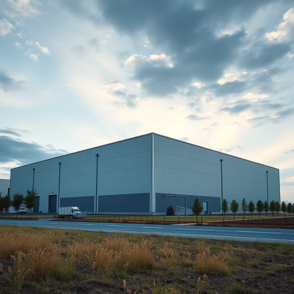 A large commercial steel building used as a warehouse.