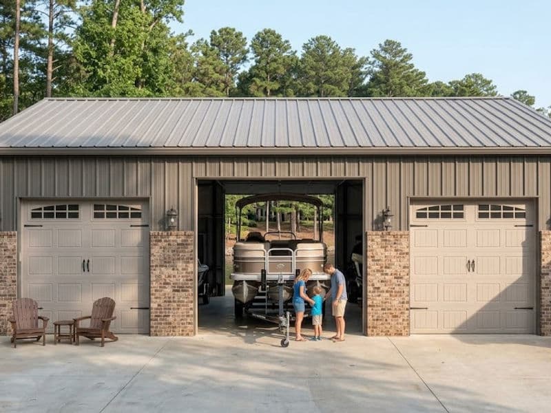 3-Car Garage Steel Building with storage area for a boat.